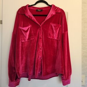 Merrit Women's Vibrant Pink Velvet Blouse Size L Euc
